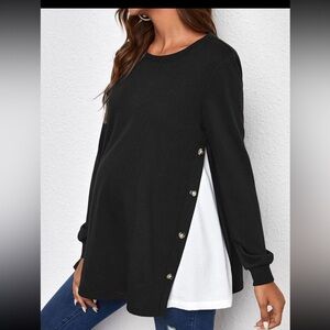 SHEIN Maternity Mixed Media Button Detail Sweatshirt
